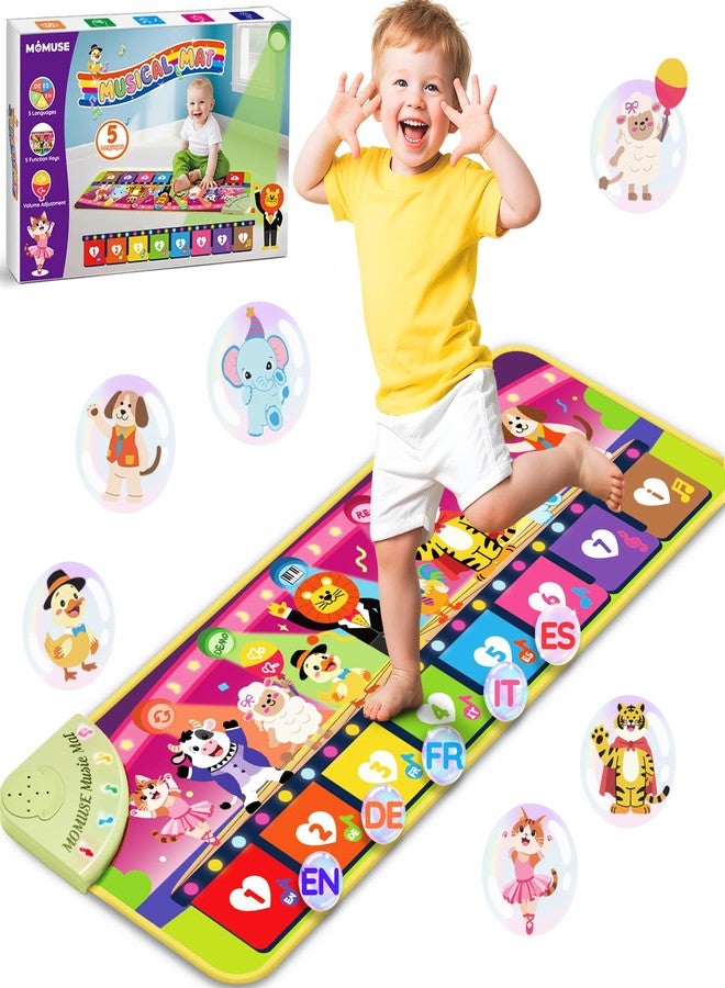MOMUSE Music Piano Mat 5-Language (EN/DE/FR/IT/ES) for 1 2 3 4 Year Old Boys Girls, Multilingual Education Baby Toy with 9 Animals & Recording, Portable Toddler Infant Kids 1+ Christmas Birthday Gifts - Image 1